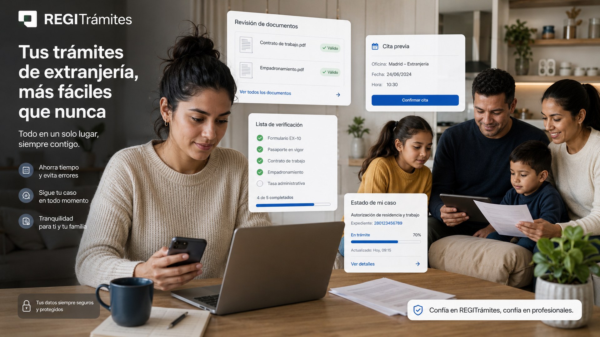 Familia preparando documentación de extranjería con REGITrámites